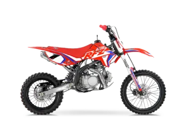Seitenansicht des Apollo RFZ Jaguar 140CC Pitbikes mit 140-ccm-Viertaktmotor und Offroad-Ausstattung.