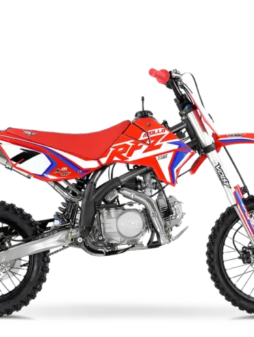 Seitenansicht des Apollo RFZ Jaguar 140CC Pitbikes mit 140-ccm-Viertaktmotor und Offroad-Ausstattung.