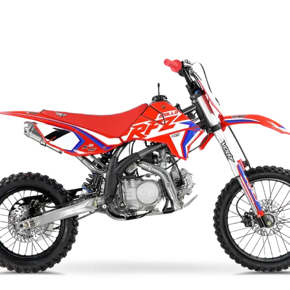 Seitenansicht des Apollo RFZ Jaguar 140CC Pitbikes mit 140-ccm-Viertaktmotor und Offroad-Ausstattung.