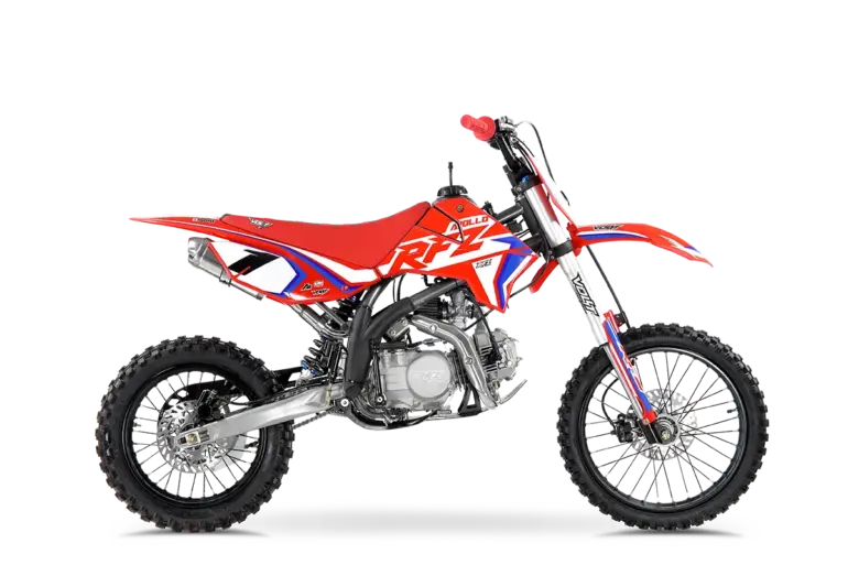 Seitenansicht des Apollo RFZ Jaguar 140CC Pitbikes mit 140-ccm-Viertaktmotor und Offroad-Ausstattung.