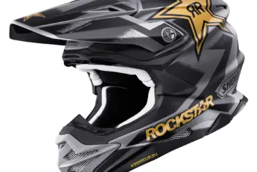 Shoei VFX-WR 06 Offroad-Helm, Rockstar-Edition, schwarz-gold, Seitenansicht