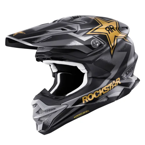 Shoei VFX-WR 06 Offroad-Helm, Rockstar-Edition, schwarz-gold, Seitenansicht