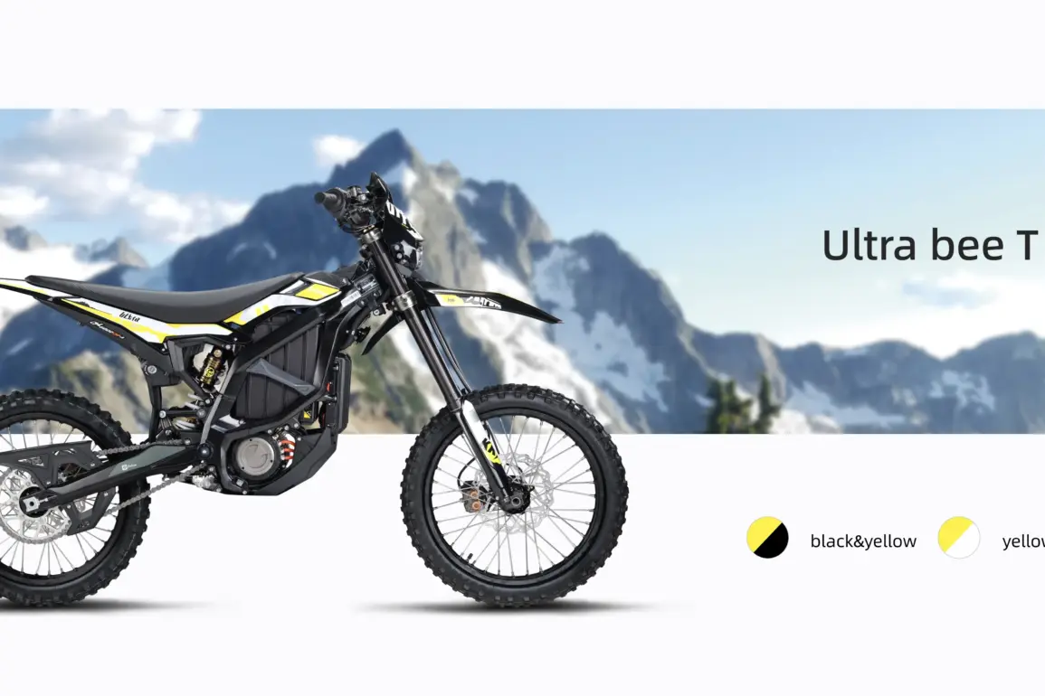 Sur-Ron Ultra Bee C 2025 Elektro-Enduro in schwarz-gelber Lackierung vor einer Berglandschaft
