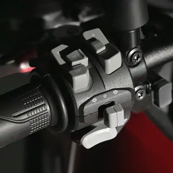 Bedienelemente am Lenker der SWM Versante 550 mit Schaltern für Elektronik und Steuerung