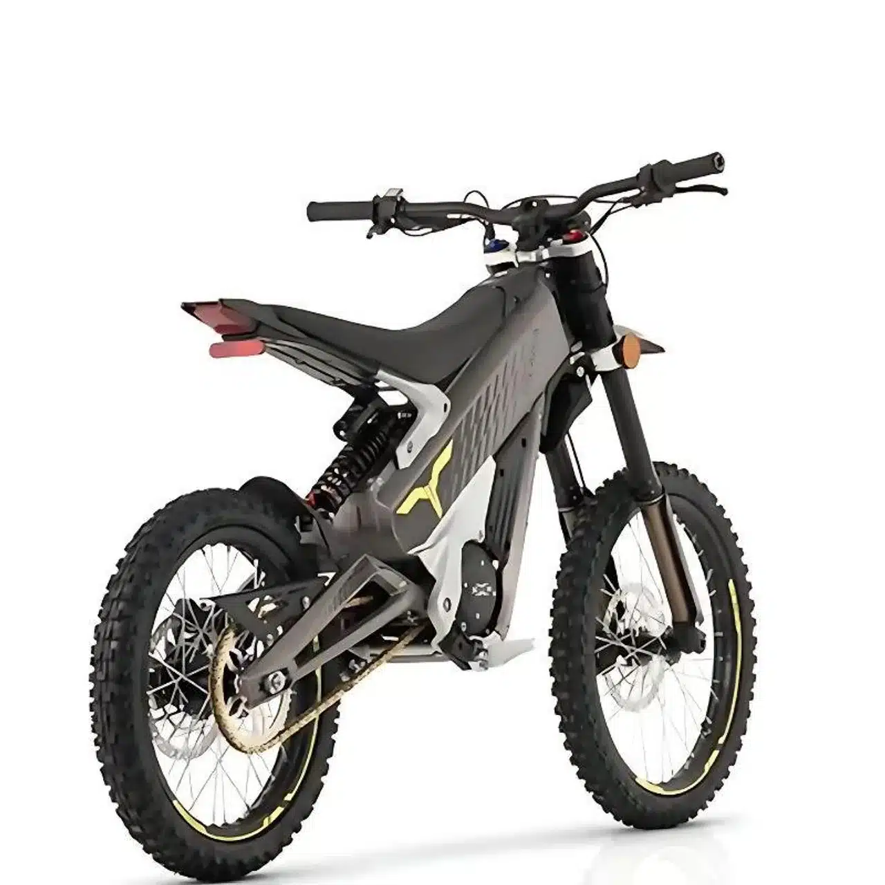 Talaria X3 Concept Electric Dirt Bike 2024 in Grau, seitliche Rückansicht