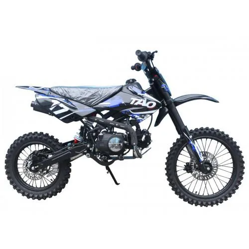 Seitenansicht der Tao Motor DB17, einem leichten Offroad-Motorrad mit grobstolligen Reifen und sportlichem Design.