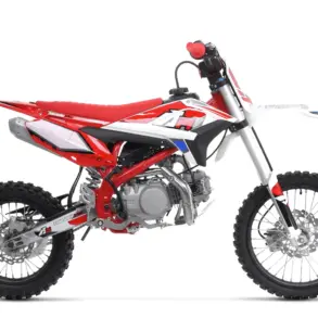 Apollo AM Thunder 140 Offroad-Motorrad Seitenansicht, 140 ccm, rote Verkleidung, MX Räder