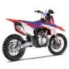 Apollo RXF Junior 110 Kinder-Motocross in rot-blau-weißer Optik, von schräg hinten fotografiert.