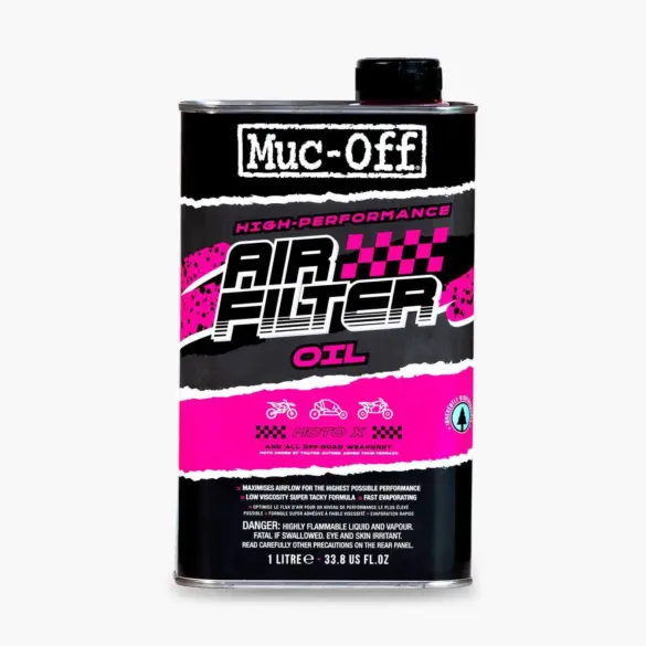 Muc-Off Air Filter Oil 1L Dose, schwarzes und pinkes Etikett, Hochleistungsöl für Schaumstoff-Luftfilter