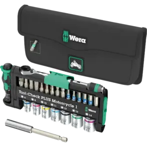 Wera Tool-Check PLUS Motorrad 1 Werkzeugsatz mit Bitknarre, Bits, Stecknüssen und Transporttasche für Motorräder