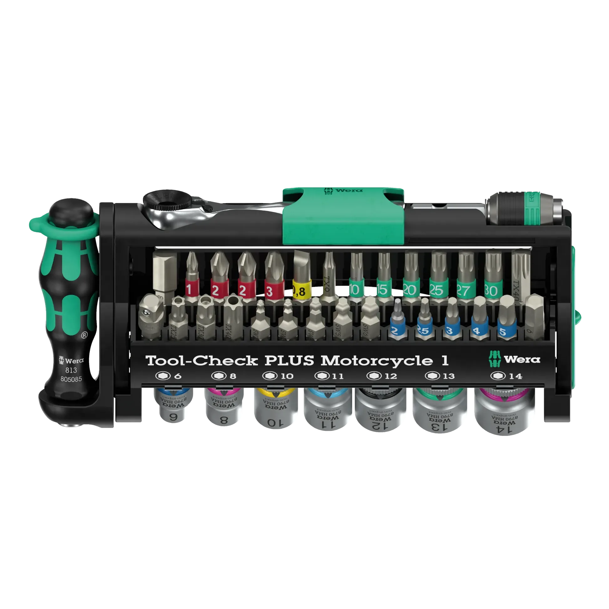 Wera Tool-Check PLUS Motorrad 1 Werkzeugset mit Knarre, Bits und Stecknüssen