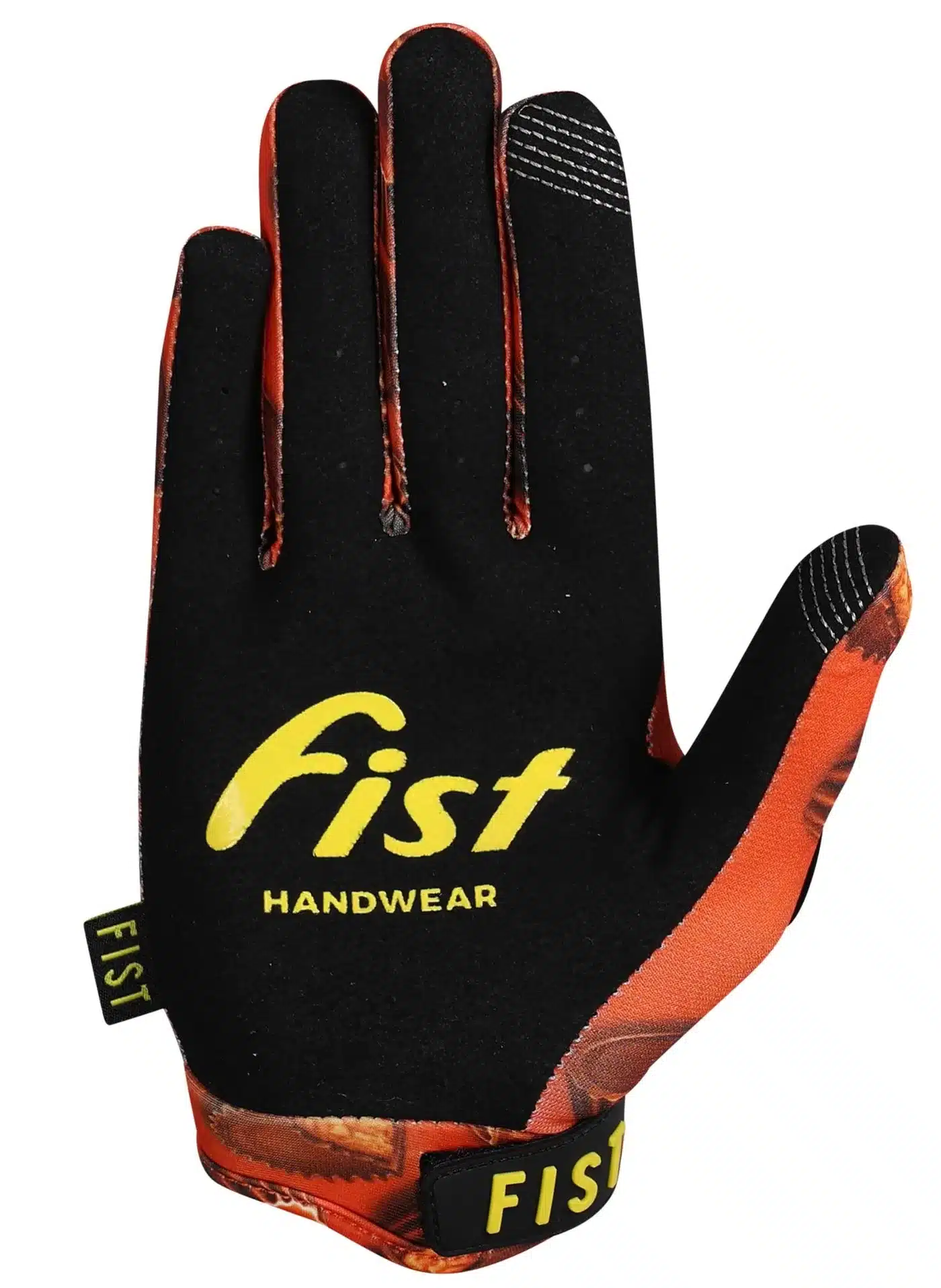 FIST Handwear Handschuh in Schwarz und Orange mit gelbem Logo, geeignet für Motocross, BMX und MTB