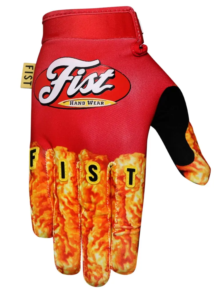 FIST Handwear CHICKEN FINGERS Handschuh mit Feuer-Design und FIST-Schriftzug auf den Fingern