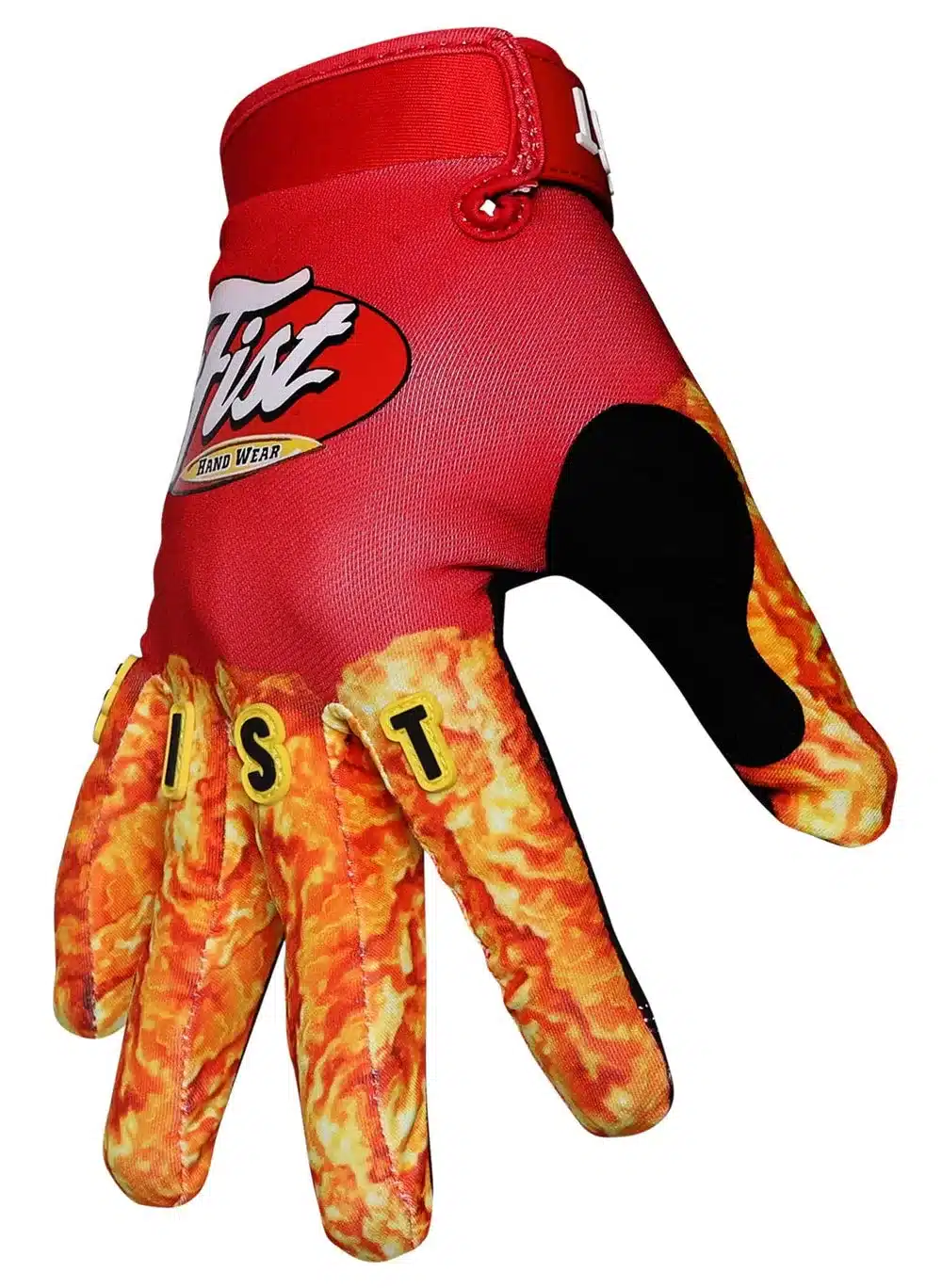 FIST Handwear CHICKEN FINGERS Handschuh mit rotem Handrücken und gelben Fingergrafiken