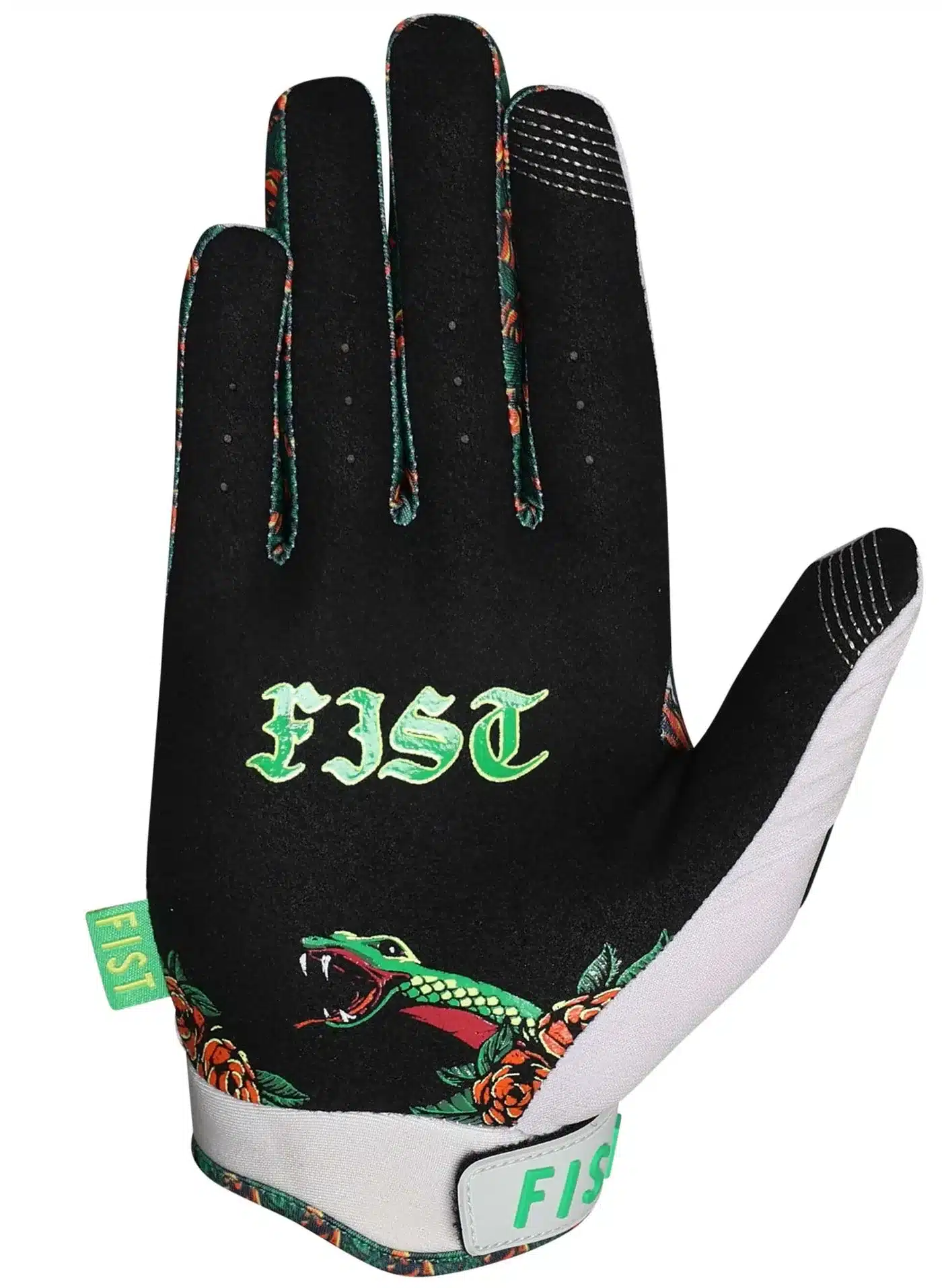 FIST Handschuh mit flexiblem Design und Schlangenmotiv, geeignet für Motocross, BMX und Mountainbike.
