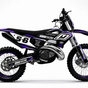 Hengjian S6-Z300 Enduro Motorrad in Schwarz-Lila-Design, Seitenansicht auf weißem Hintergrund.