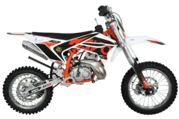 Seitenansicht der Kayo Dirtbike KT50 Racing, ein Kinder-Motocross-Motorrad mit sportlichem Design.