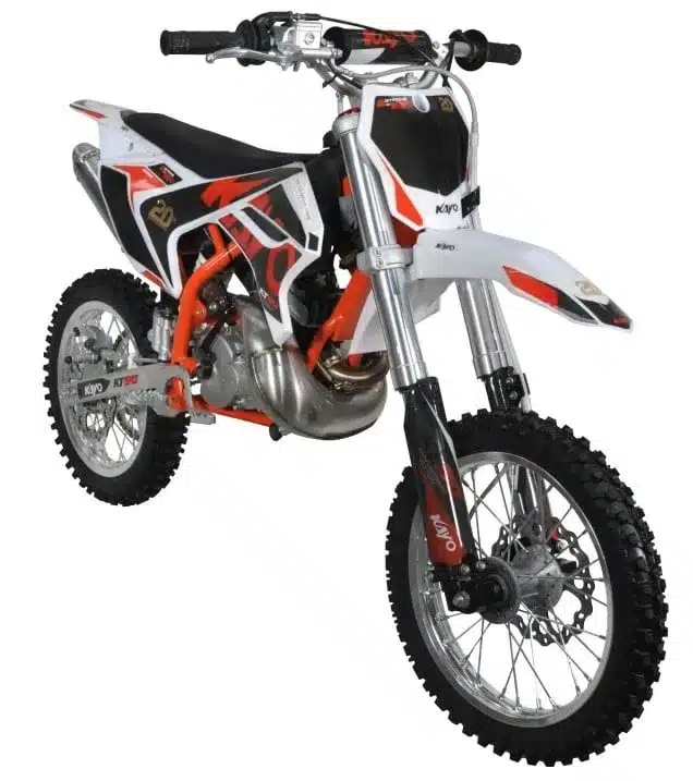 Kayo KT50 Racing Kinder-Motocross-Bike in Seitenansicht auf weißem Hintergrund