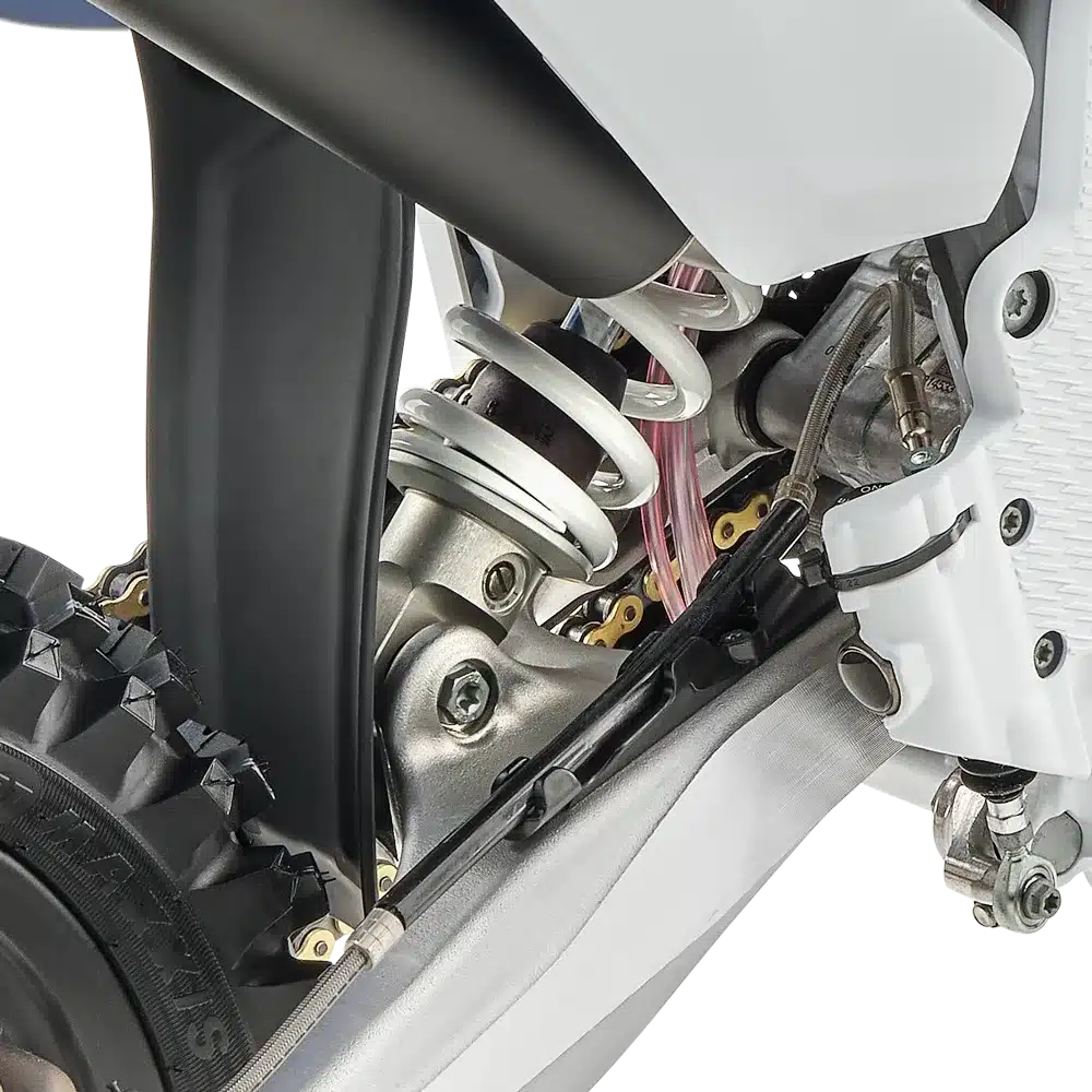 Federbein und Hinterradaufhängung der Husqvarna TC 65 2027 – Fokus auf Offroad-Fahrwerk