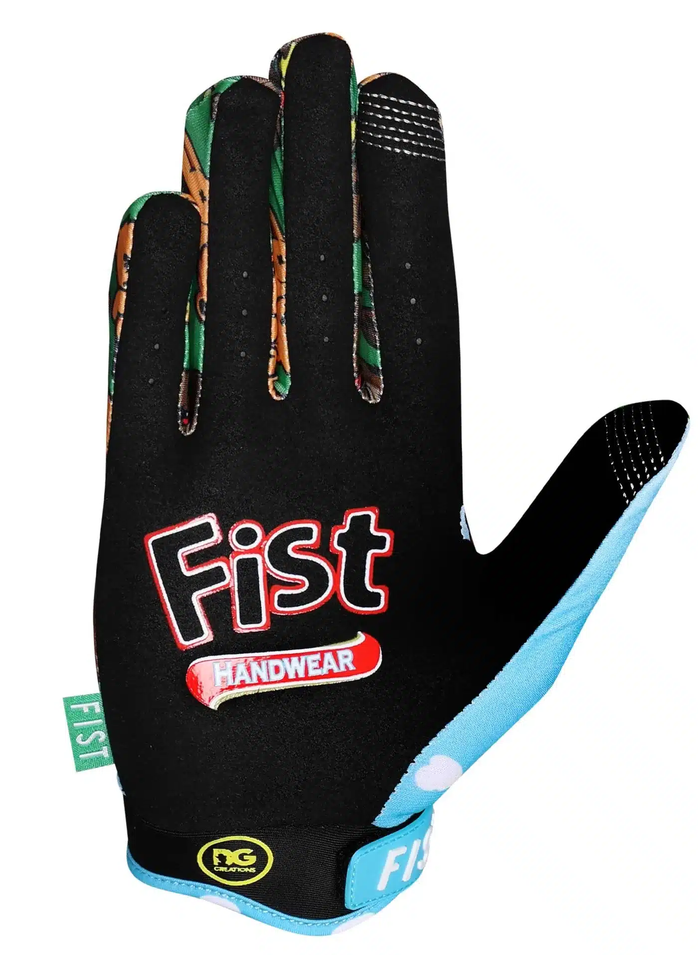 FIST Handwear LIL TEDS Handschuh in schwarzem Design mit Markenlogo und bunten Fingerseiten