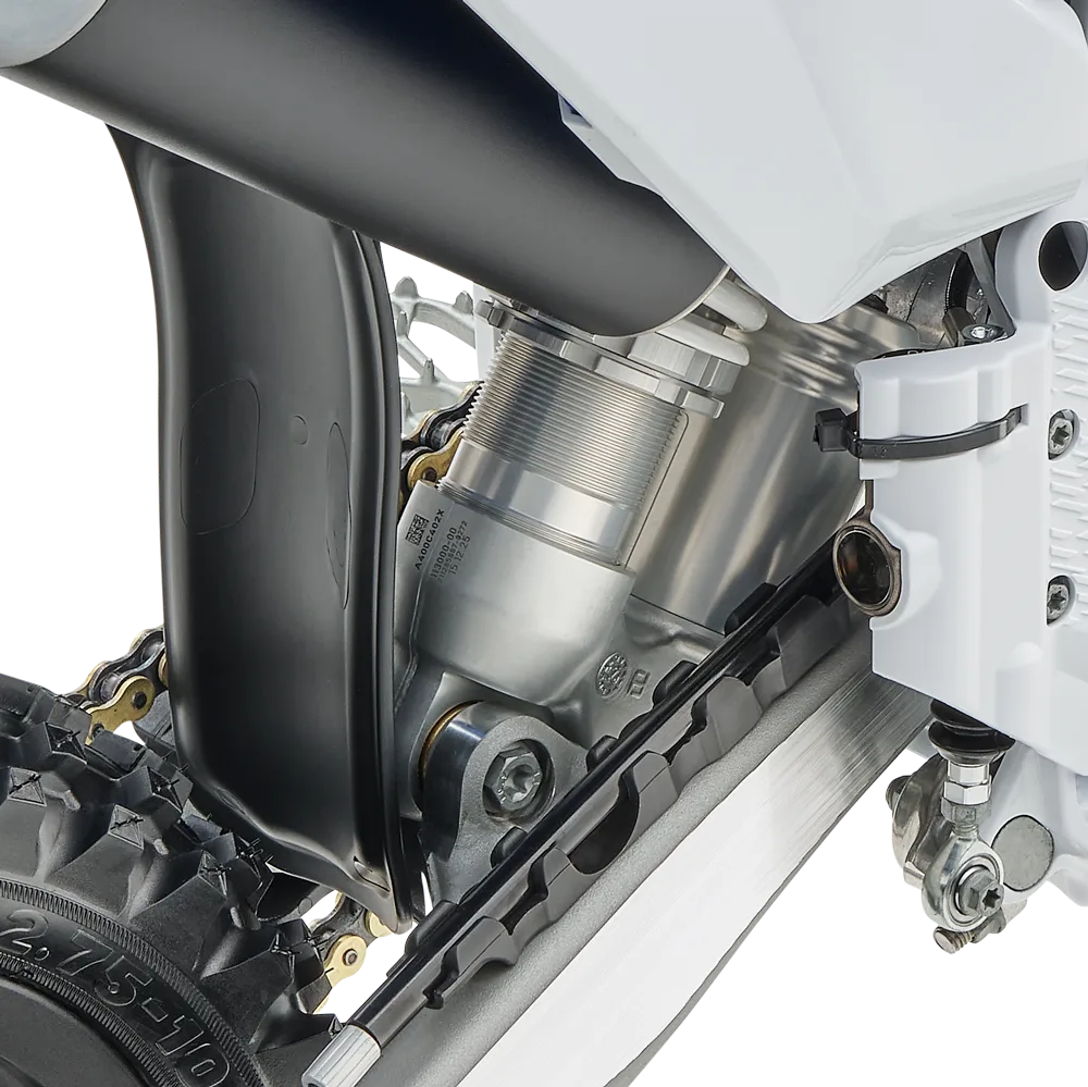 Fahrwerksdetail Husqvarna TC 50 2027 mit Federbein und Schwinge