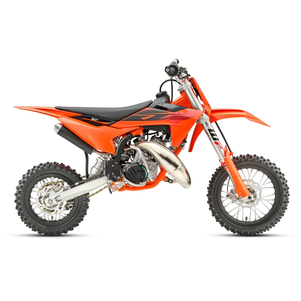 KTM 50 SX Motocross-Motorrad für Kinder in Seitenansicht