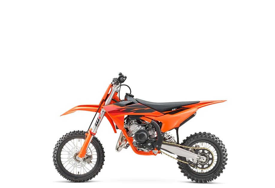 2027 KTM 65 SX Motocross-Motorrad in Orange mit schwarzer Grafik von der Seite