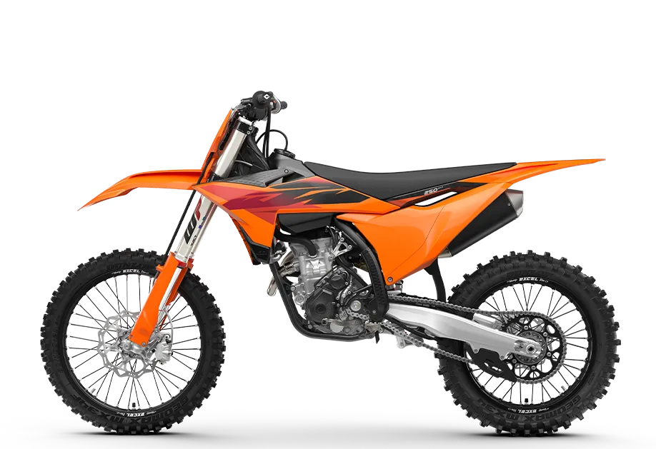 KTM 250 SX-F Modelljahr 2027 im Profil vor weißem Hintergrund