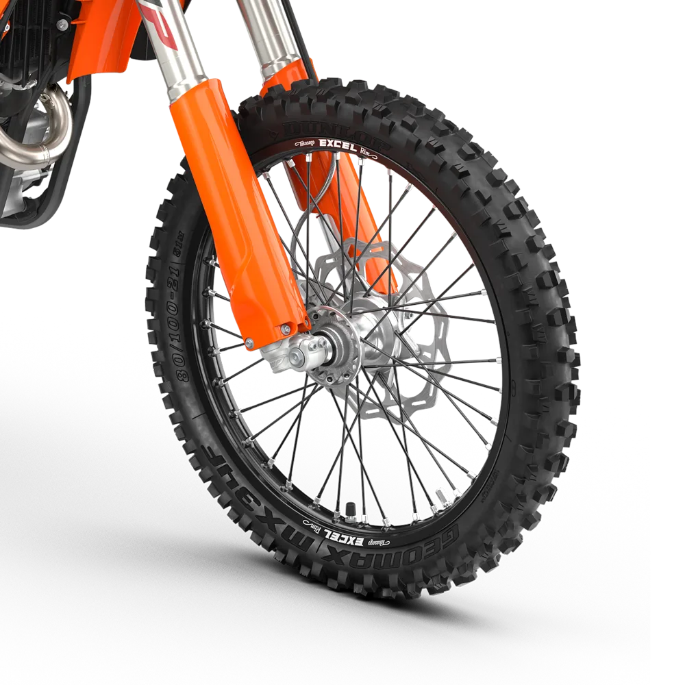 Vorderer Dunlop Geomax MX34 Reifen und WP XACT-Gabel der KTM 250 SX-F 2027