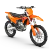 Motocross-Motorrad KTM 350 SX-F 2027 in leuchtendem Orange, Seitenansicht auf weißem Hintergrund
