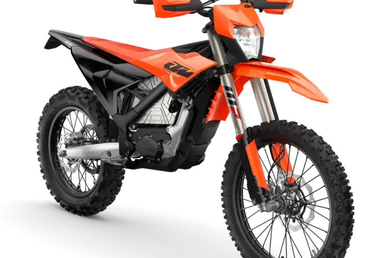 KTM FREERIDE E 2027 Elektro-Enduro-Motorrad in orange, seitliche Ansicht