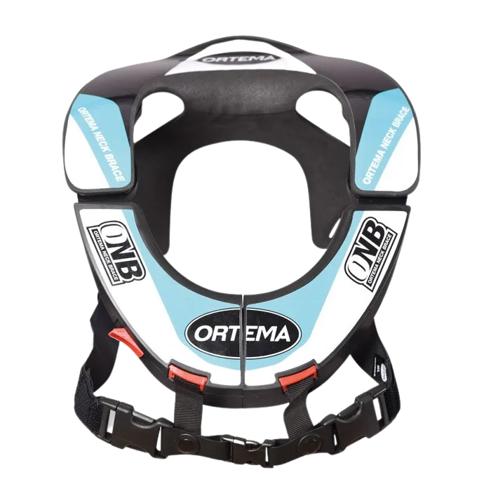 ONB Neck Brace 3.0 in Schwarz mit blauen Details – Nackenstütze für Motocross und Offroad