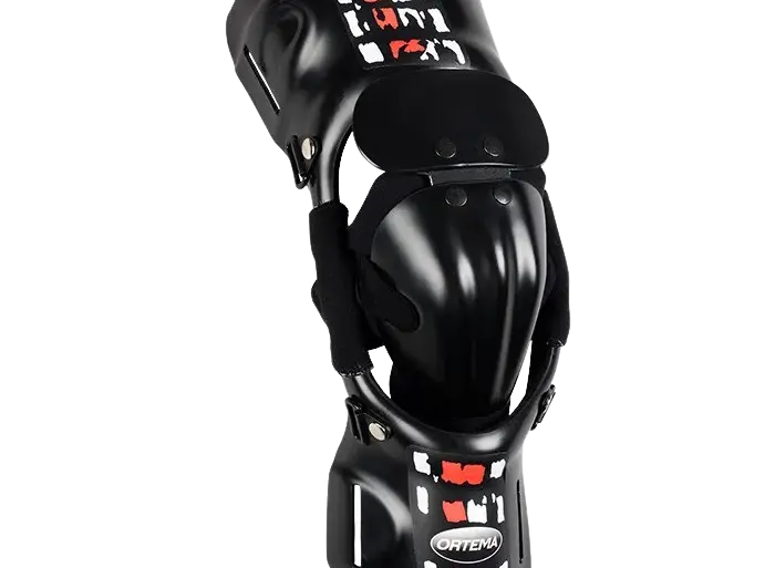 X-PERT Knieorthese aus Kunststoff mit polyzentrischem Titan-Gelenk und Patellaprotektor für Motocross und Enduro