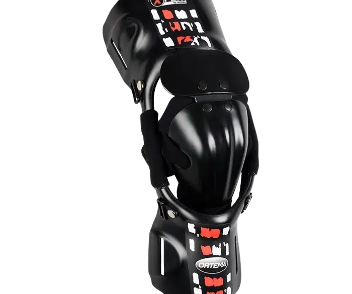 X-PERT Knieorthese aus Kunststoff mit polyzentrischem Titan-Gelenk und Patellaprotektor für Motocross und Enduro
