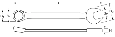 Detailzeichnung eines Proxxon SlimLine Kombinationsschlüssels mit Ring- und Maulende