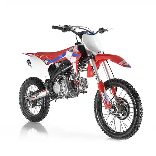 RXF Freeride 150cc Offroad-Pitbike mit rot-blauem Design, Seitenansicht