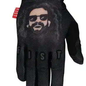 Produktfoto des Breezer Gypsy Hot Weather Glove mit auffälligem Gesichtsmotiv auf der Oberhand und FIST-Schriftzug auf den Fingern.