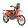 KTM 450 RALLY REPLICA 2027 in Seitenansicht, Rallye-Motorrad mit Akrapovič-Auspuff und Navigationsturm.