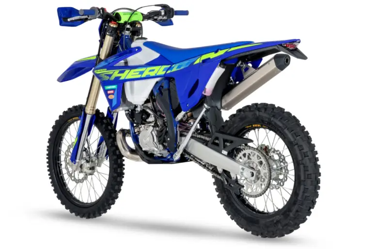 Sherco 250 SE FACTORY 2026 Enduro-Motorrad in Blau seitliche Rückansicht auf weißem Hintergrund