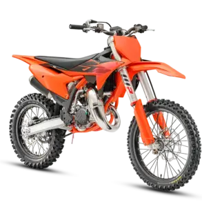 KTM 85 SX 19/16 Motocross-Motorrad in Seitenansicht, mit orangefarbenem Bodywork und großen Rädern.
