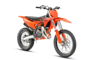 KTM 85 SX 19/16 Motocross-Motorrad in Seitenansicht, mit orangefarbenem Bodywork und großen Rädern.