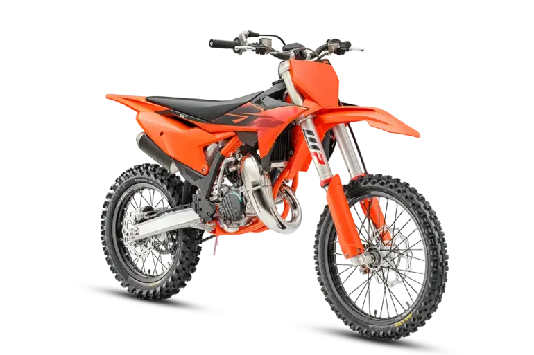 KTM 85 SX 19/16 Motocross-Motorrad in Seitenansicht, mit orangefarbenem Bodywork und großen Rädern.