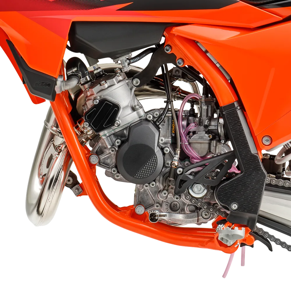 Nahaufnahme vom Motor und Rahmen der KTM 85 SX 19/16