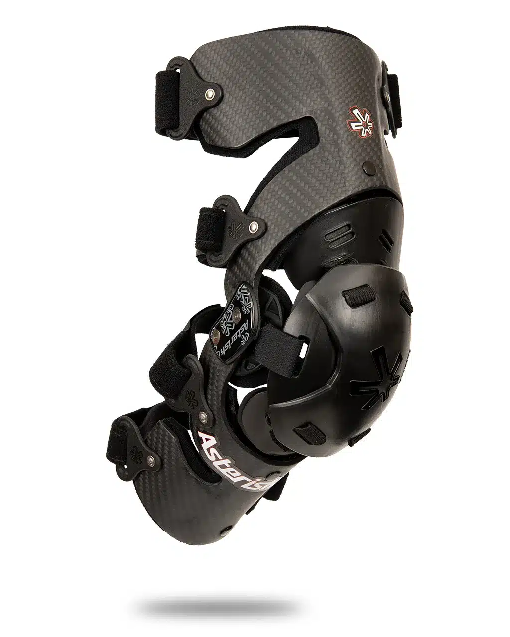 Asterisk Carbon Cell Knieorthese aus Carbonfaser mit anatomischem Design und verstellbaren Gurten.