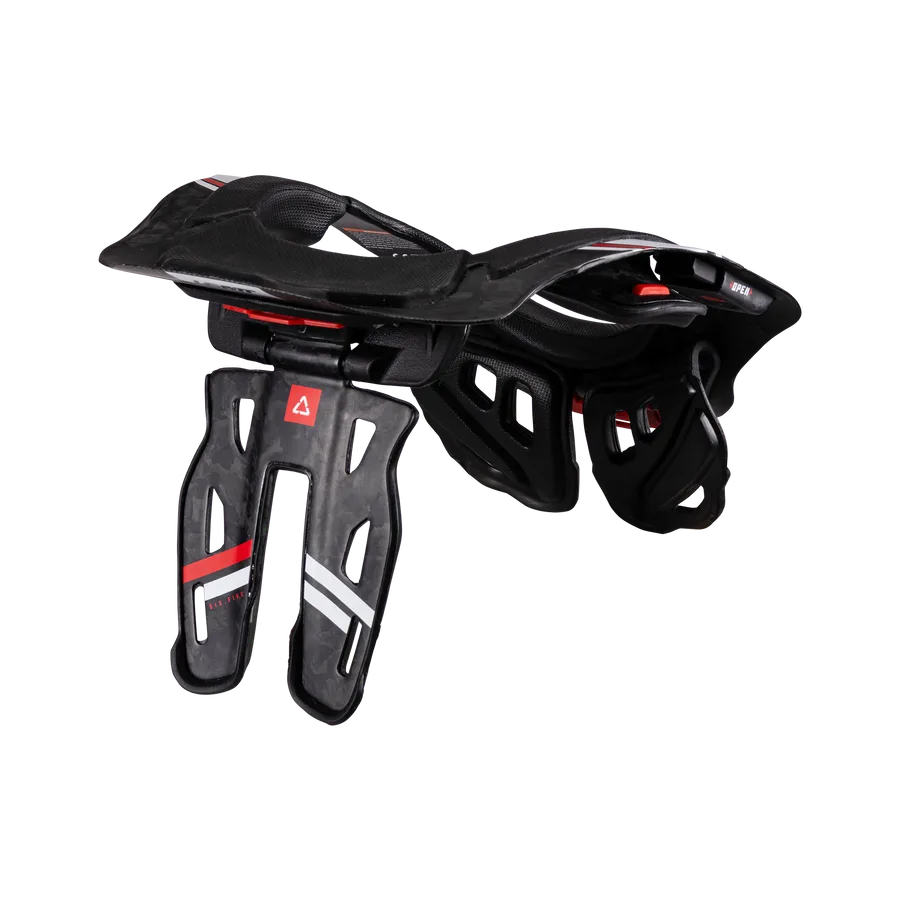 Seitliche Ansicht des Leatt Neck Brace 6.5 mit Carbon-Matrix-Plattform und geteiltem Rückensteg.