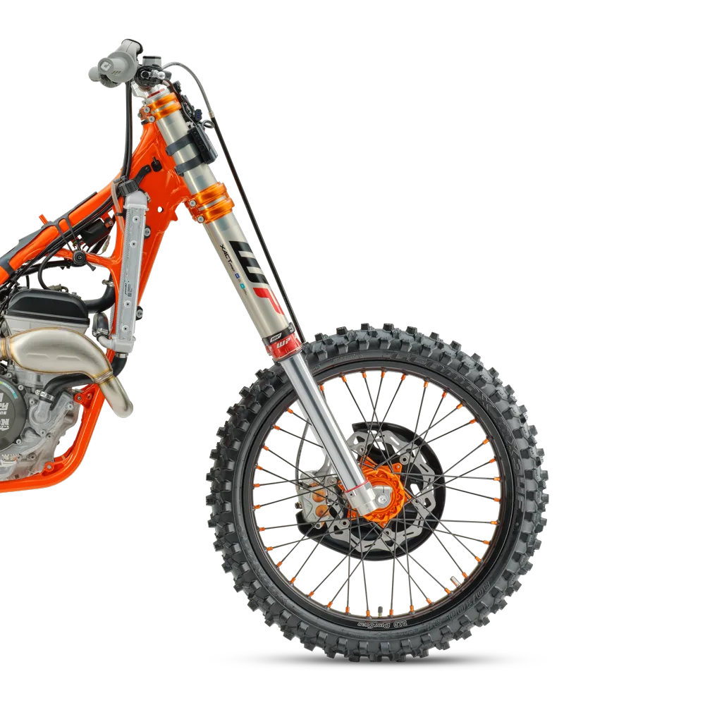 WP XACT PRO Vordergabel und orangefarbener Rahmen der KTM 250 SX-F Factory Edition 2026