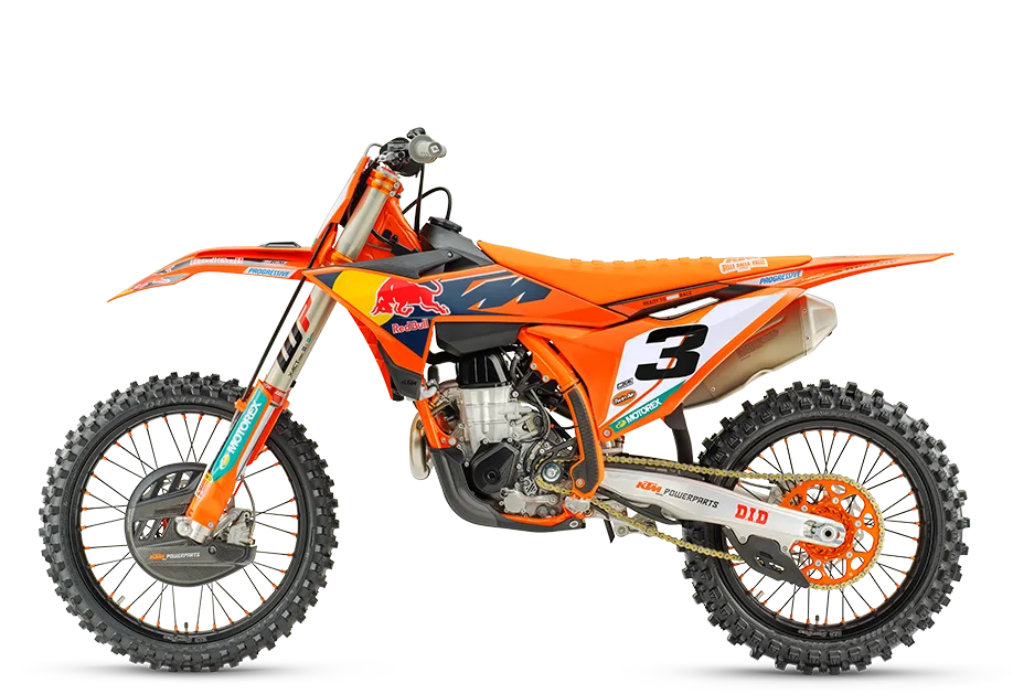 KTM 450 SX-F Factory Edition Modelljahr 2026 in Orange mit Startnummer 3 und Rennsport-Ausstattung
