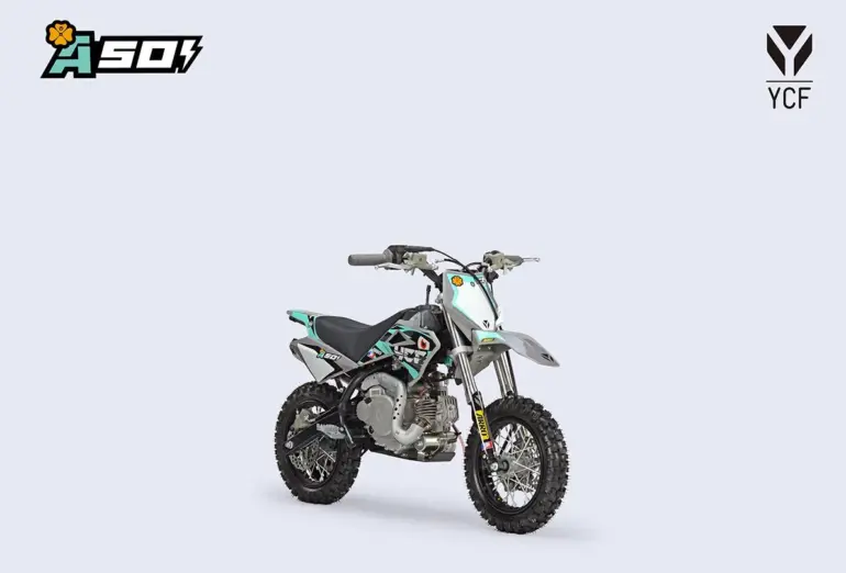 YCF 50AE 2026 Kinder-Motocross-Motorrad vor hellem Hintergrund