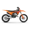 Seitenansicht einer 2027 KTM 125 SX in Orange-Rot, voll ausgestattetes Motocross-Motorrad.