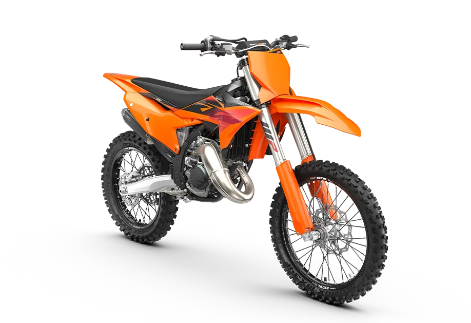 KTM 125 SX 2027 in orangener Lackierung, Seitenansicht eines modernen Motocross-Motorrads